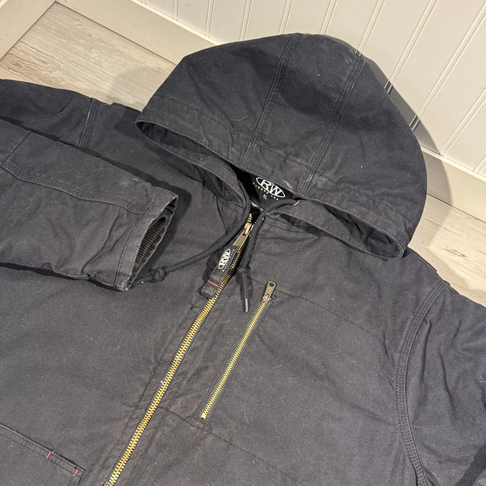 RW Rugged‎ Wear Heavy Duty Hooded Work Jacket Men's Sz XL Black 3M Thinsulate